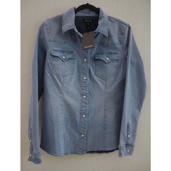 True Religion 207151R Women’s Sz M Blue Western Button-Up L/S Denim Shirt - Picture 1 of 11